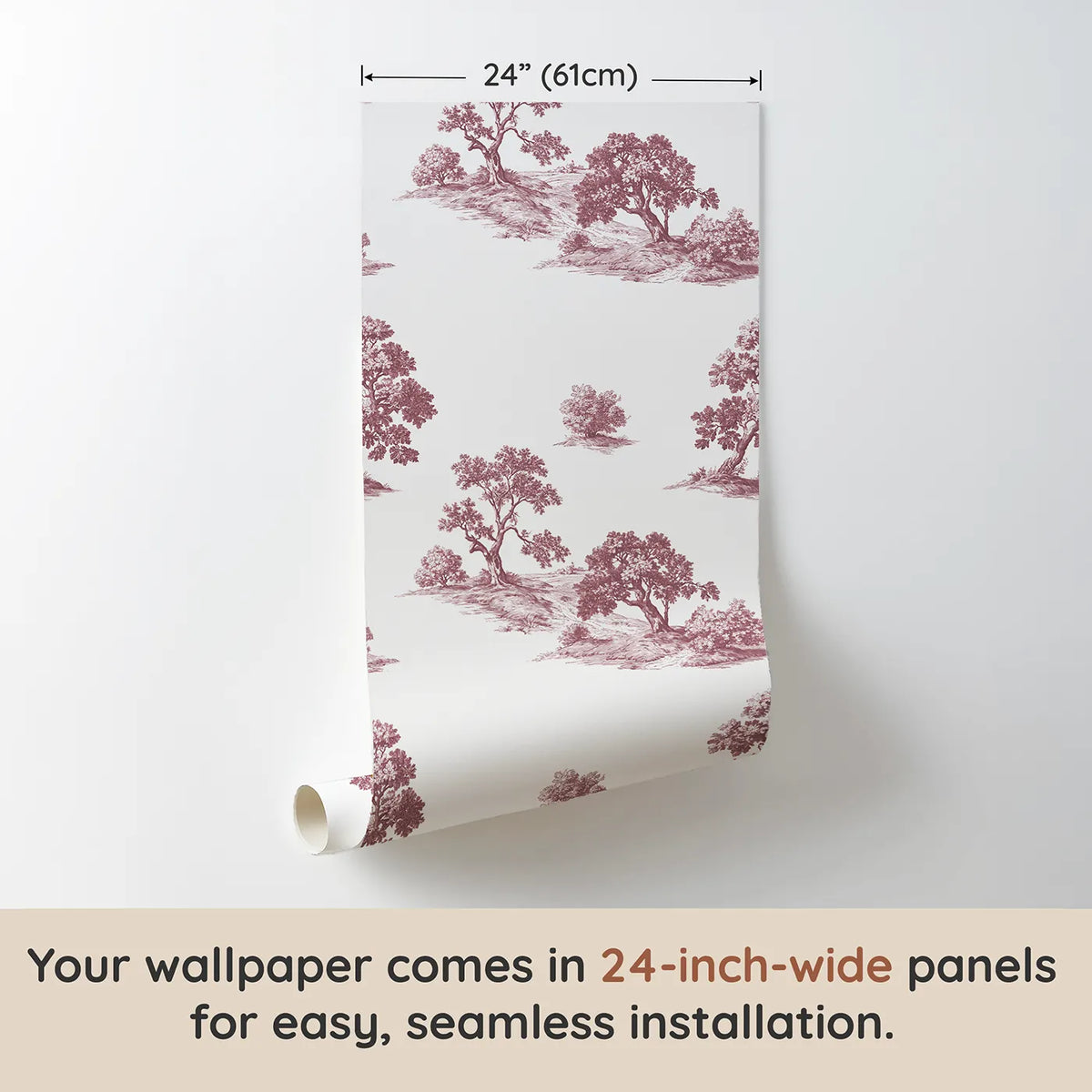 Oak Toile Scene in Pink wallpaper panel dimensions - Whimsy Tots