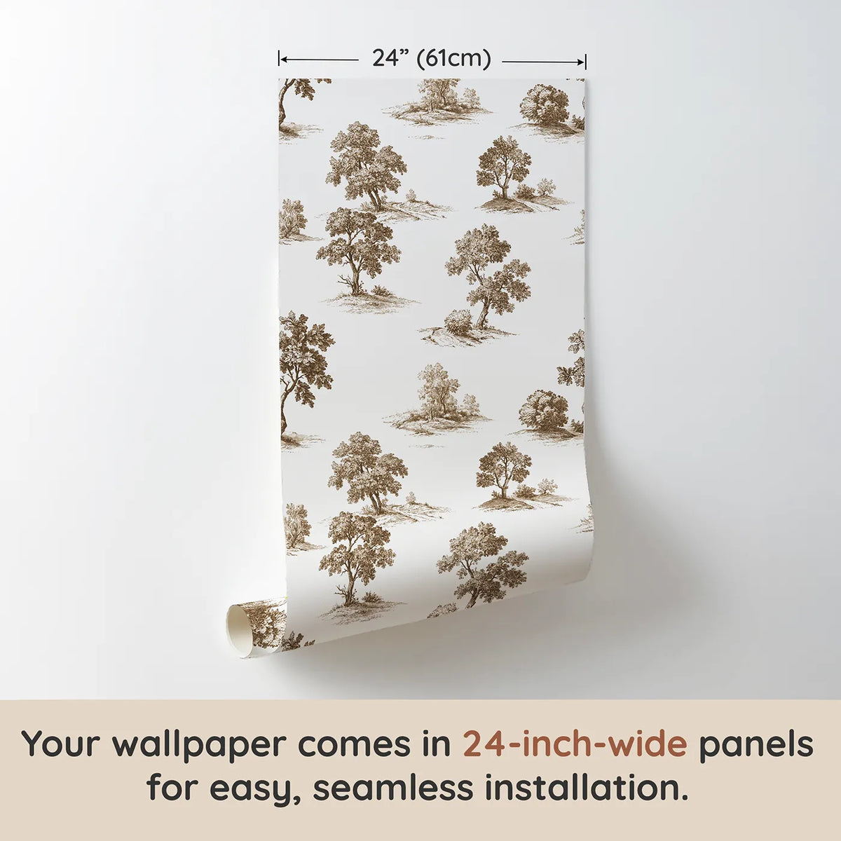 Oak Toile Garden in Brown wallpaper panel dimensions - Whimsy Tots