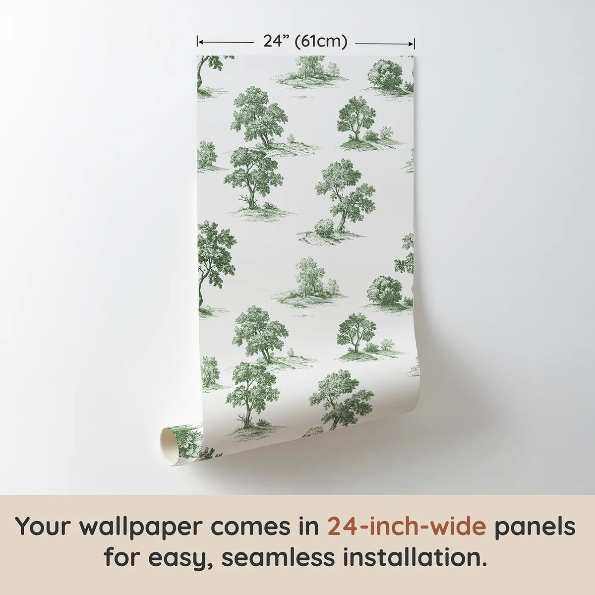 Oak Toile Garden in Green wallpaper panel dimensions - Whimsy Tots