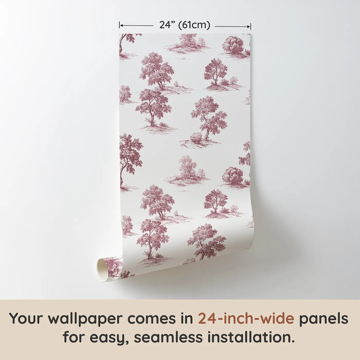Oak Toile Garden in Pink wallpaper panel dimensions - Whimsy Tots
