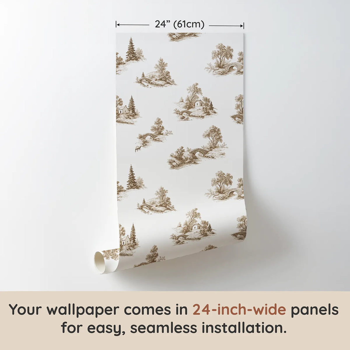 Bridge Toile Toss in Brown wallpaper panel dimensions - Whimsy Tots