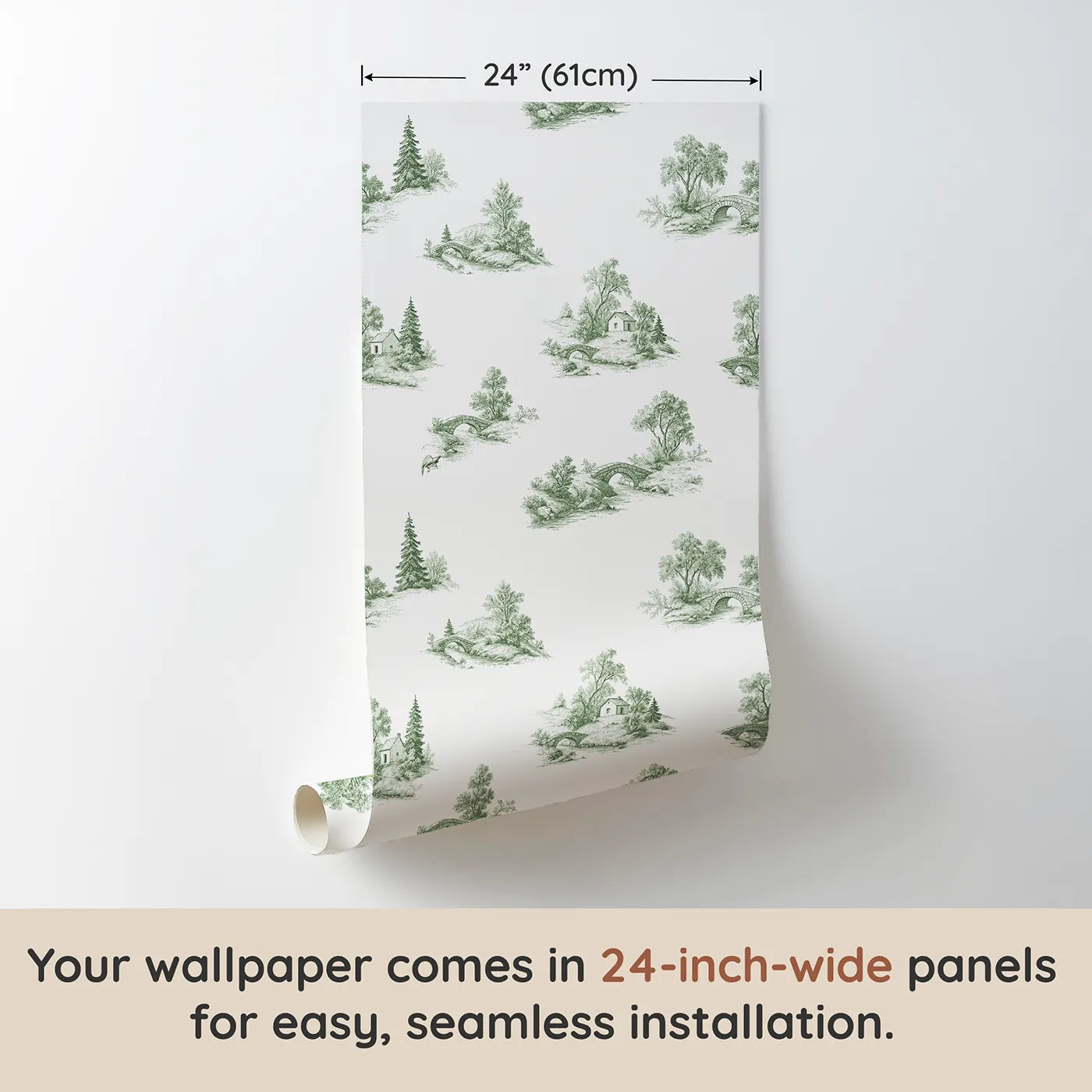 Bridge Toile Toss in Green wallpaper panel dimensions - Whimsy Tots
