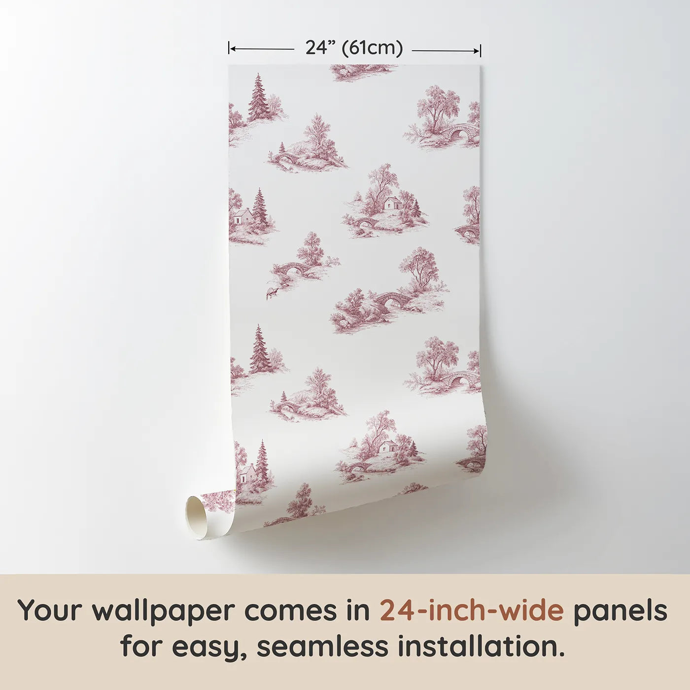 Bridge Toile Toss in Pink wallpaper panel dimensions - Whimsy Tots