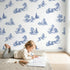 Bridge Toile Toss wallpaper in a cozy kids room - Whimsy Tots