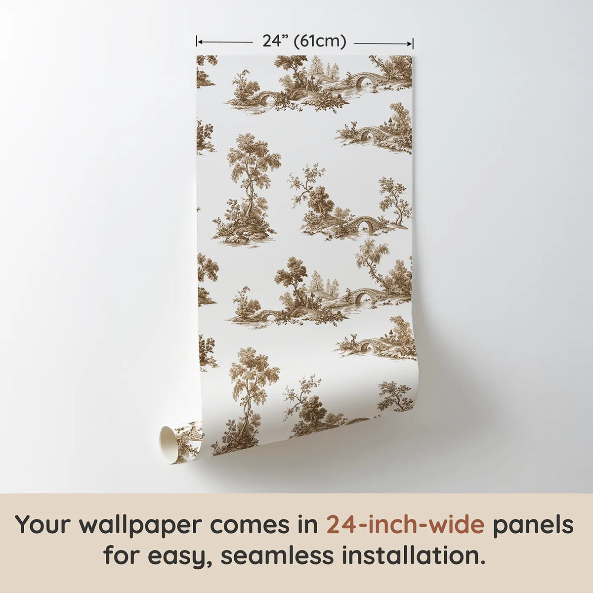 Bridge Toile Rows in Brown wallpaper panel dimensions - Whimsy Tots