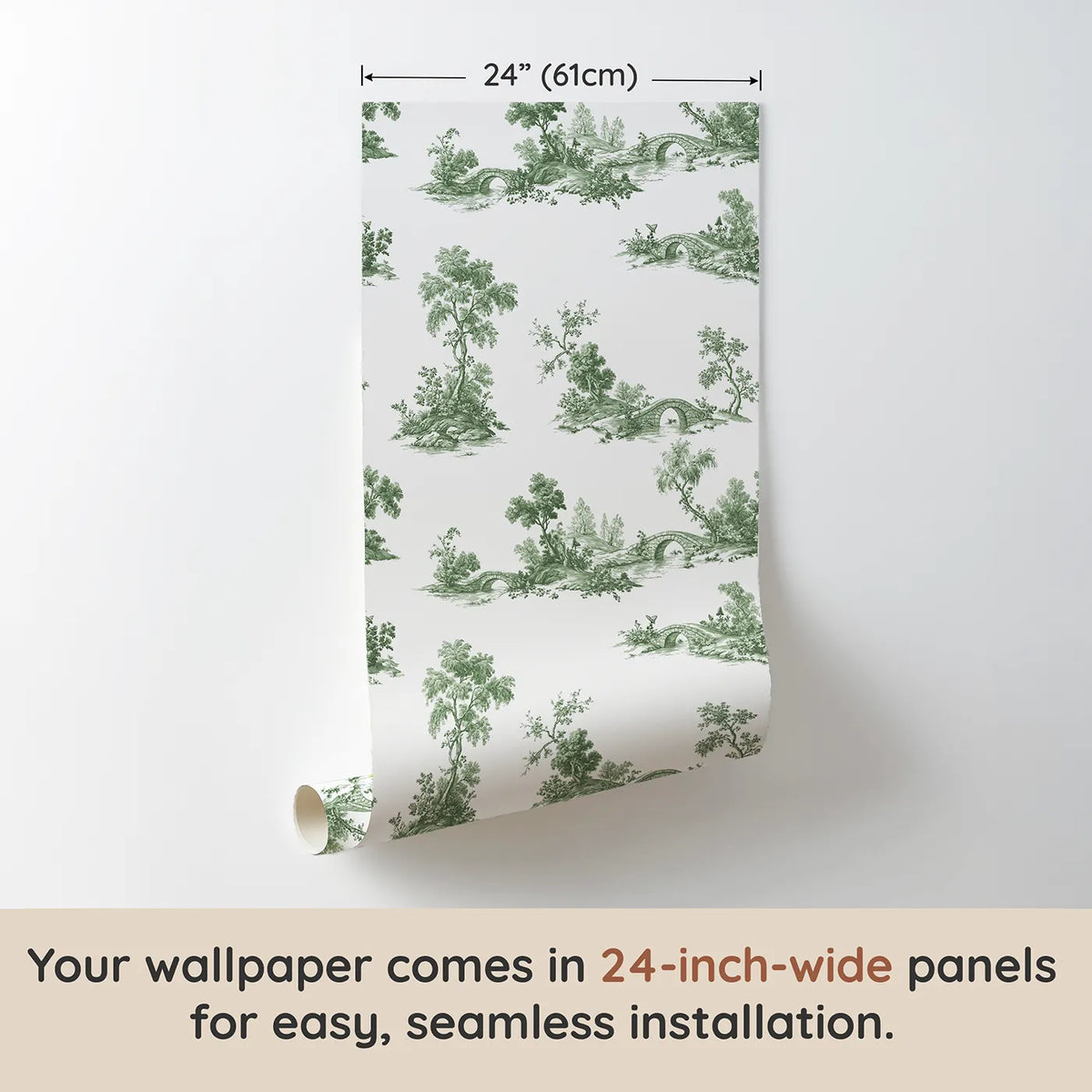 Bridge Toile Rows in Green wallpaper panel dimensions - Whimsy Tots