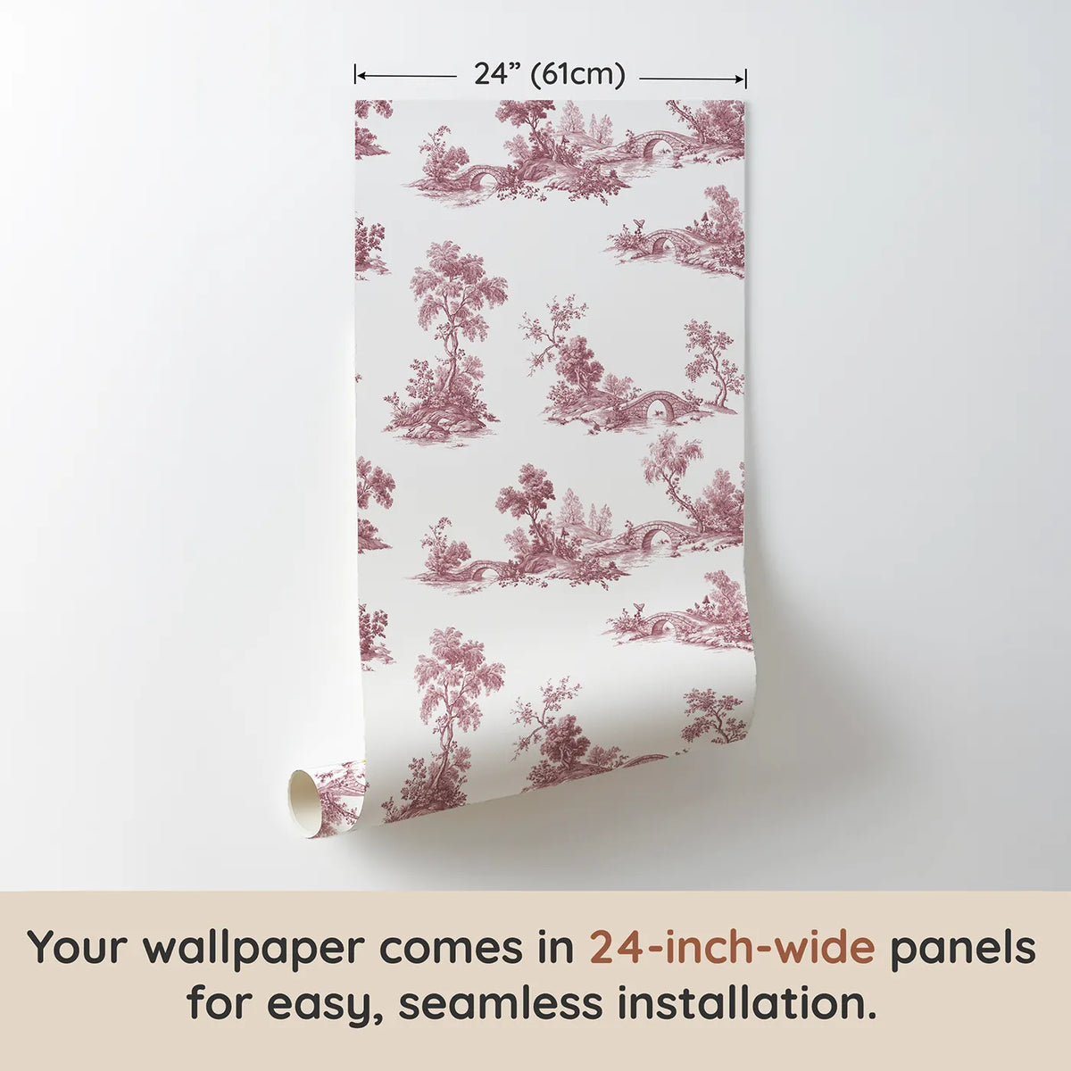 Bridge Toile Rows in Pink wallpaper panel dimensions - Whimsy Tots