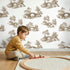 Bridge Toile Scene in Brown wallpaper in a cozy kids room - Whimsy Tots