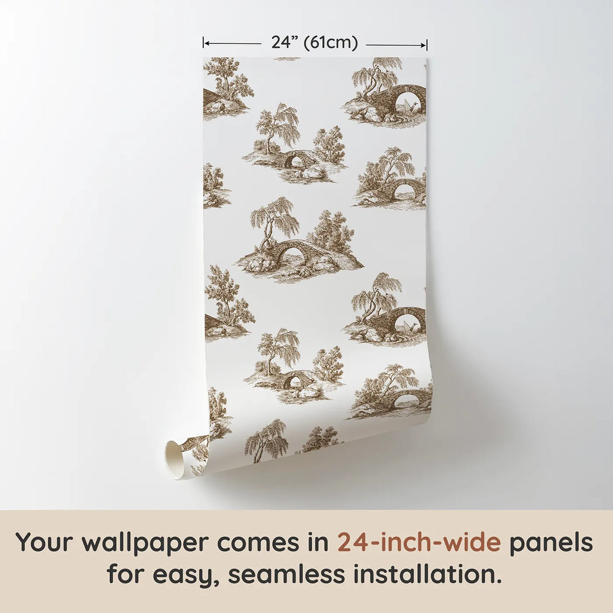 Bridge Toile Scene in Brown wallpaper panel dimensions - Whimsy Tots