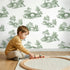 Bridge Toile Scene in Green wallpaper in a cozy kids room - Whimsy Tots