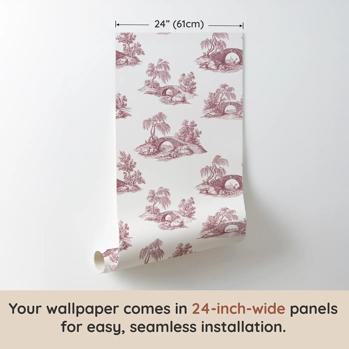 Bridge Toile Scene in Pink wallpaper panel dimensions - Whimsy Tots