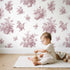 Flower Basket Toile Toss in Pink wallpaper in a cozy kids room - Whimsy Tots