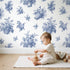 Flower Basket Toile Toss wallpaper in a cozy kids room - Whimsy Tots