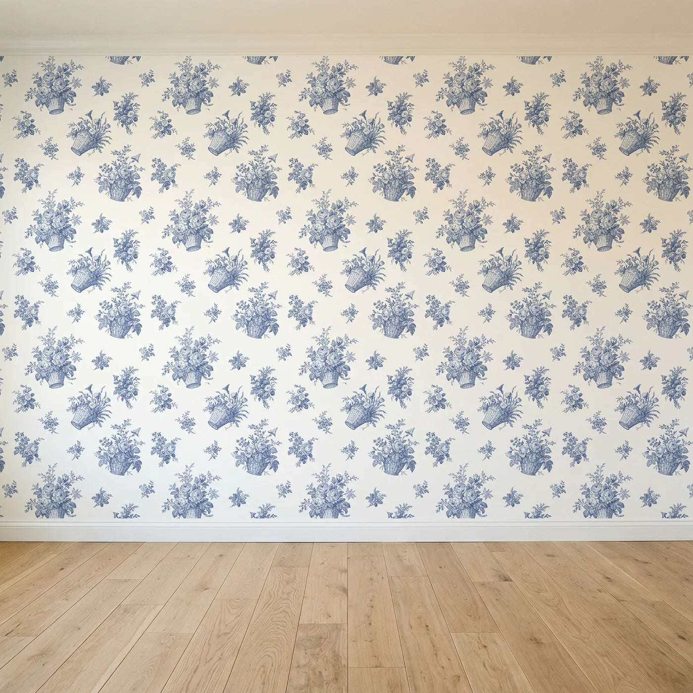 Flower Basket Toile Toss seamless wallpaper full pattern - Whimsy Tots
