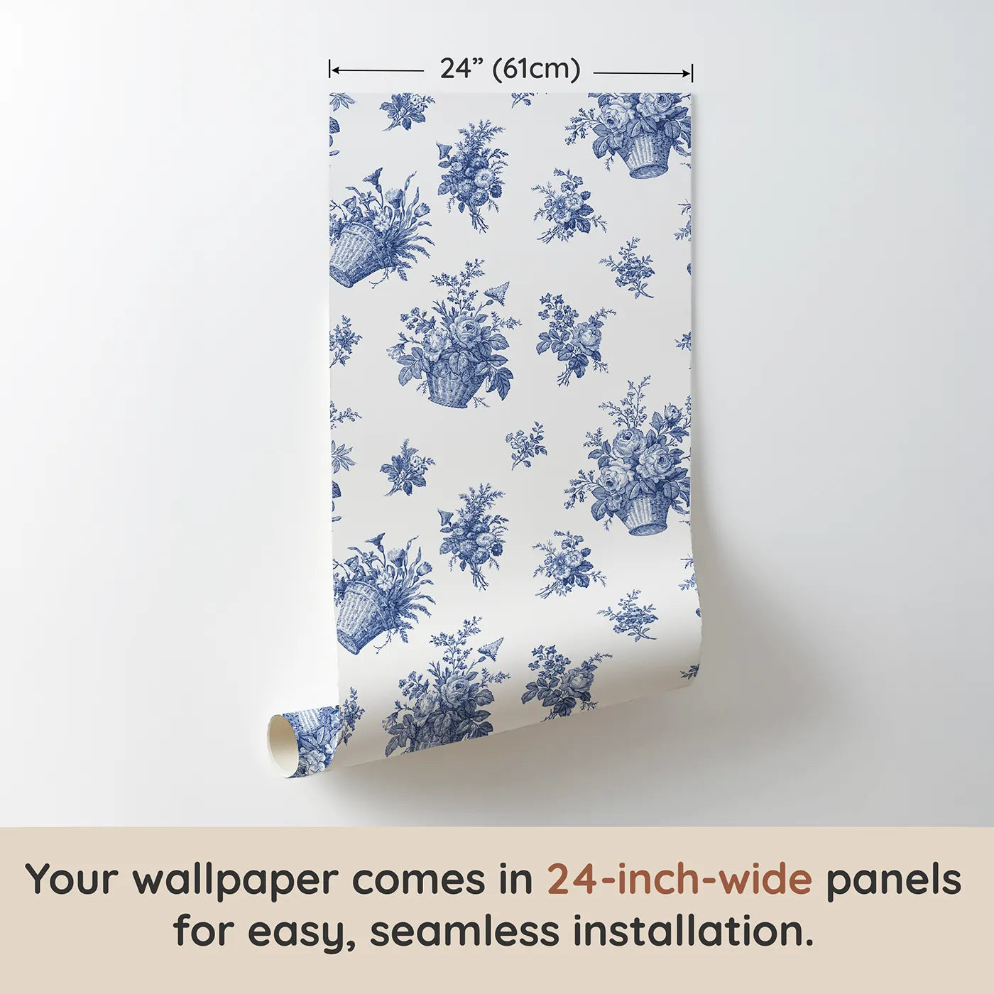 Flower Basket Toile Toss wallpaper panel dimensions - Whimsy Tots