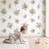 Flower Basket Toile Rows in Brown wallpaper in a cozy kids room - Whimsy Tots