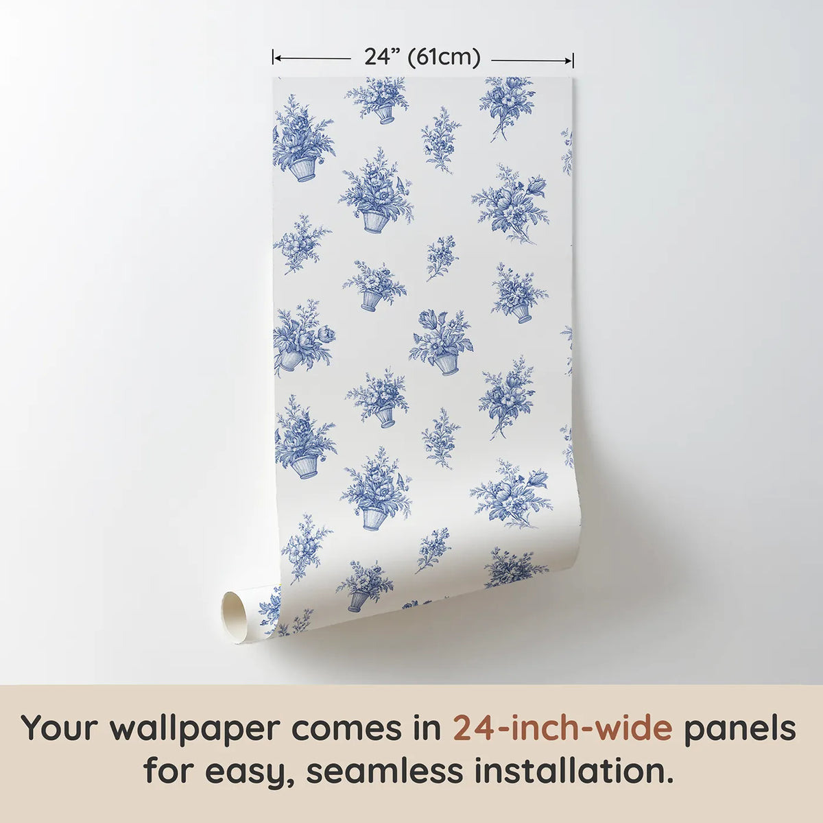Flower Basket Toile Rows wallpaper panel dimensions - Whimsy Tots