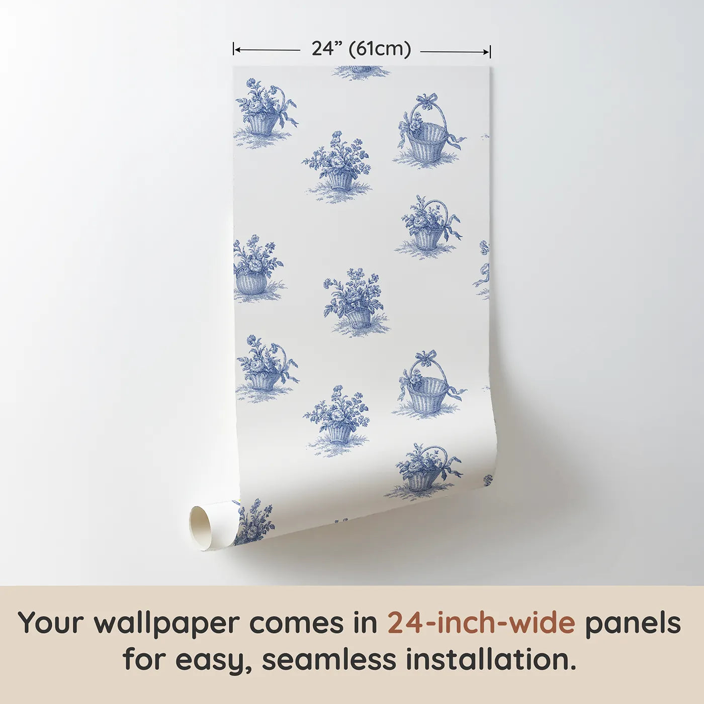 Flower Basket Toile Garden wallpaper panel dimensions - Whimsy Tots