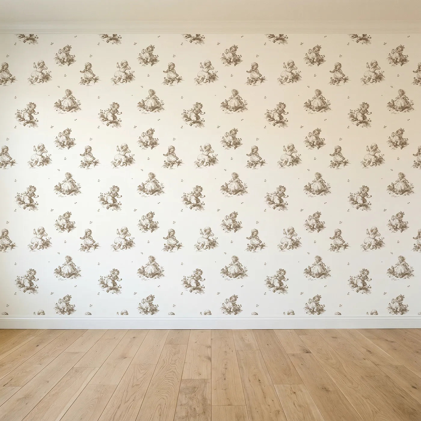 Pastoral Toile Rows in Brown seamless wallpaper full pattern - Whimsy Tots