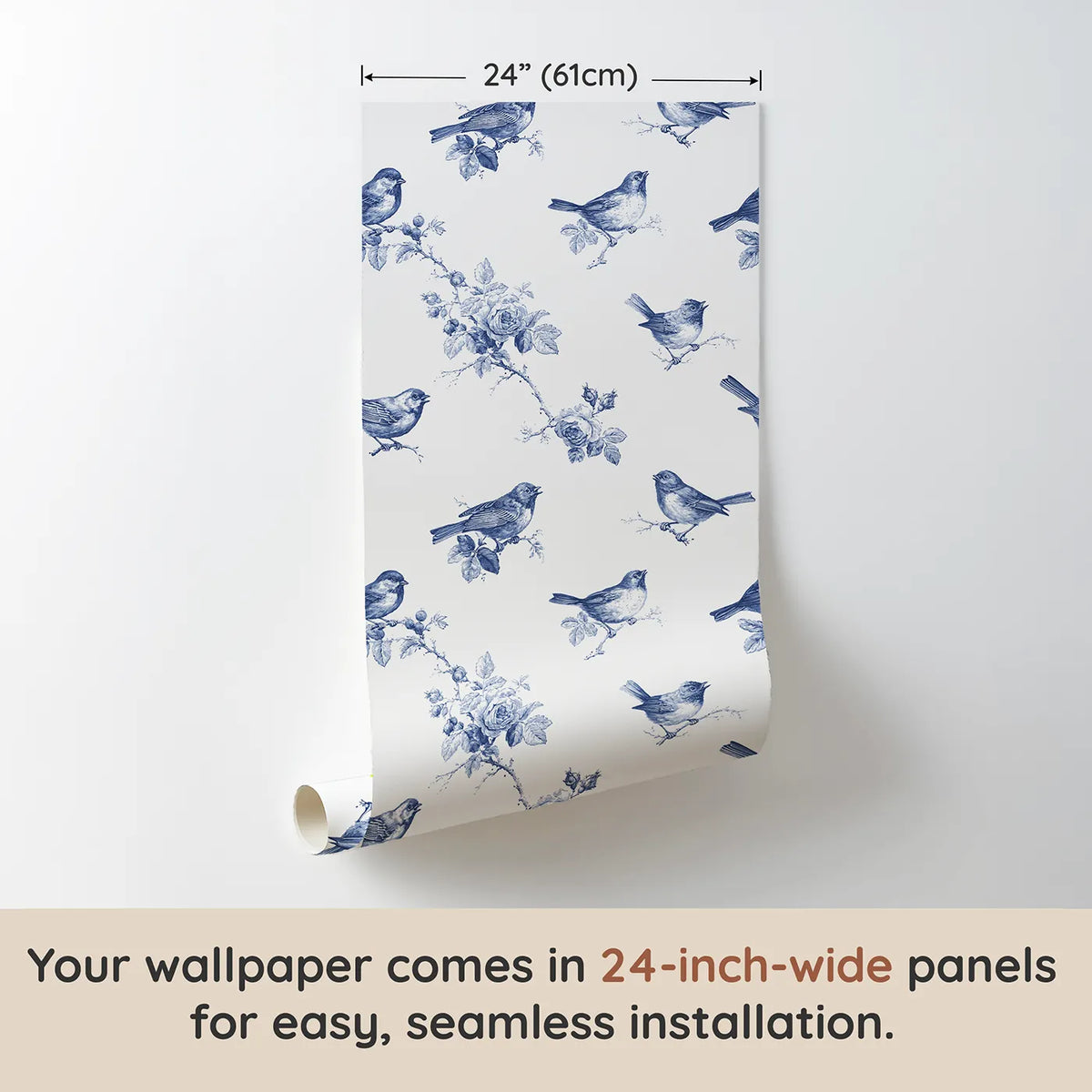 Songbird Toile Toss wallpaper panel dimensions - Whimsy Tots
