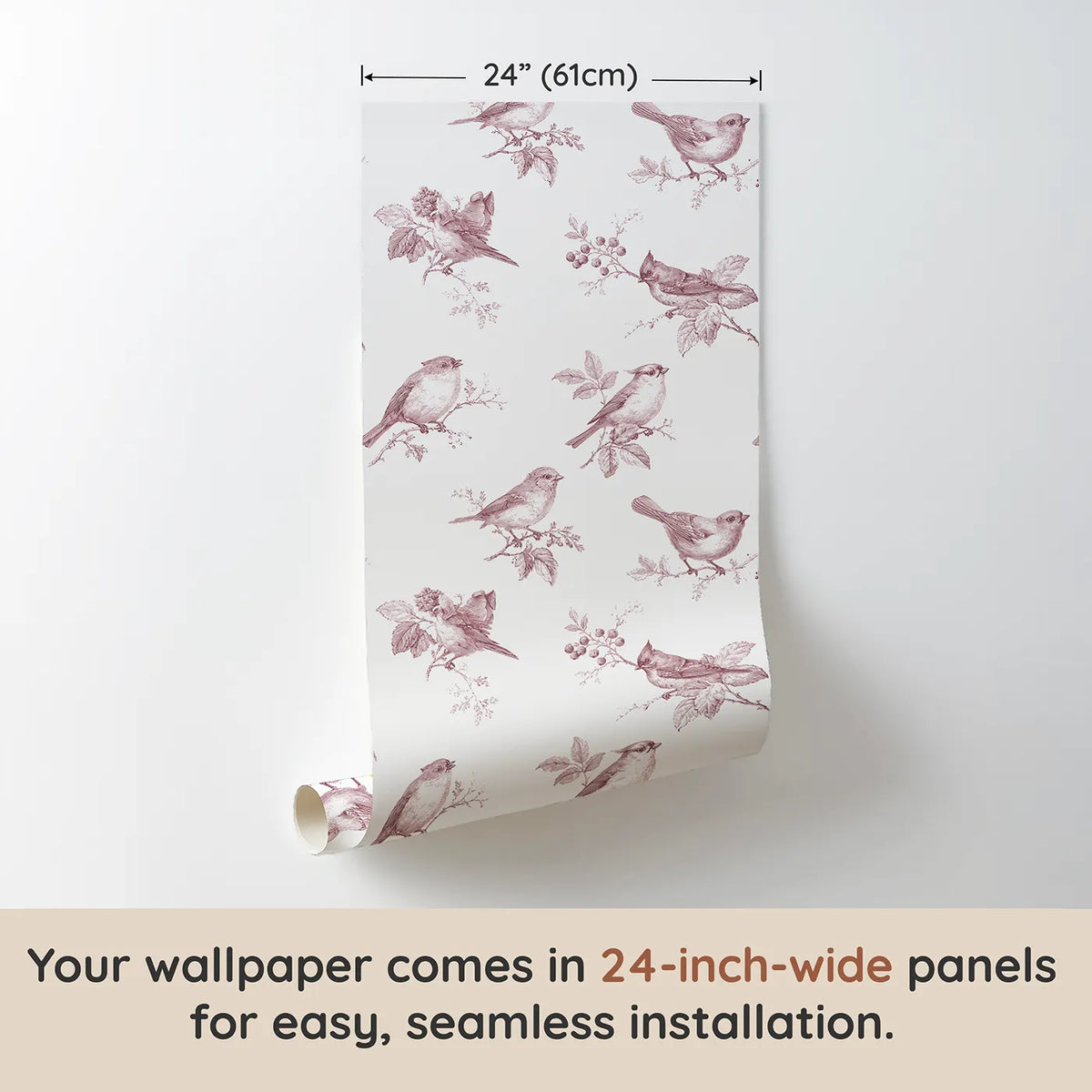 Songbird Toile Rows in Pink wallpaper panel dimensions - Whimsy Tots