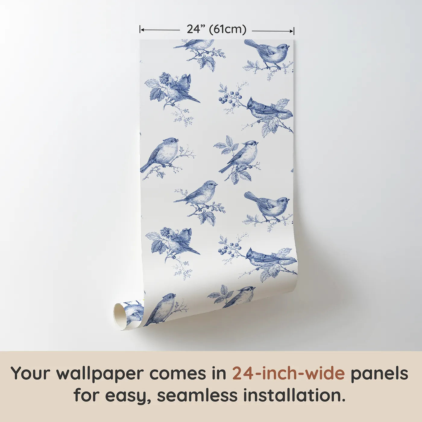 Songbird Toile Rows wallpaper panel dimensions - Whimsy Tots