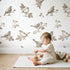 Songbird Toile Scene in Brown wallpaper in a cozy kids room - Whimsy Tots