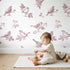 Songbird Toile Scene in Pink wallpaper in a cozy kids room - Whimsy Tots