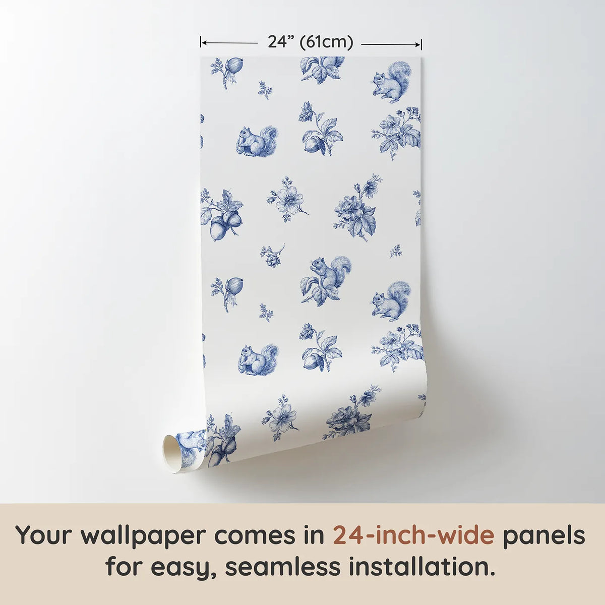 Squirrel Toile Toss wallpaper panel dimensions - Whimsy Tots
