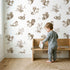 Squirrel Toile Rows in Brown wallpaper in a cozy kids room - Whimsy Tots