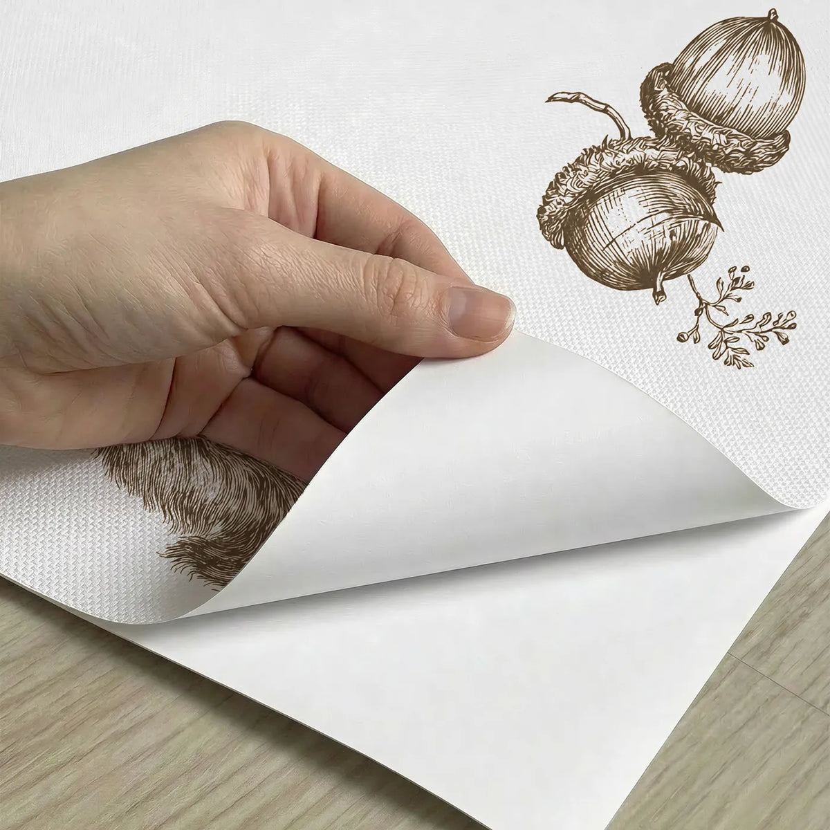 Squirrel Toile Rows in Brown peel and stick material close-up - Whimsy Tots