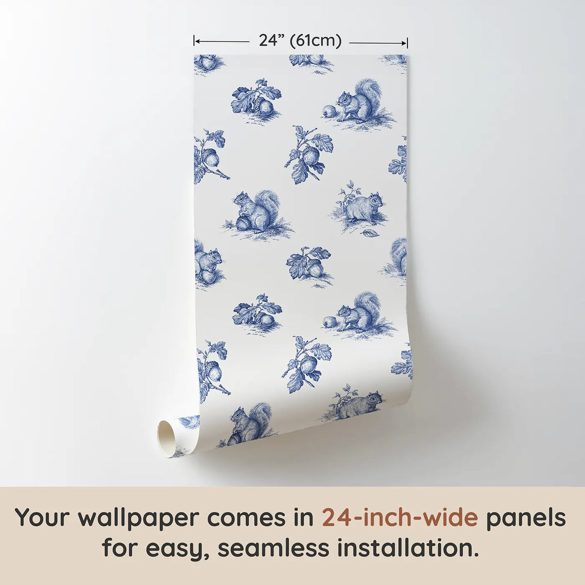 Squirrel Toile Scene wallpaper panel dimensions - Whimsy Tots