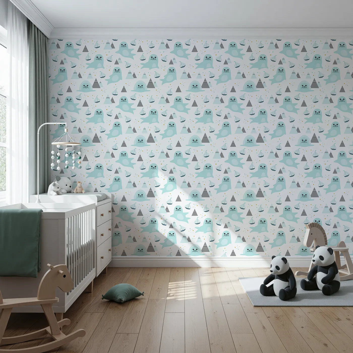 Front view of Whimsy Tots' Arctic Seal Adventure Wallpaper