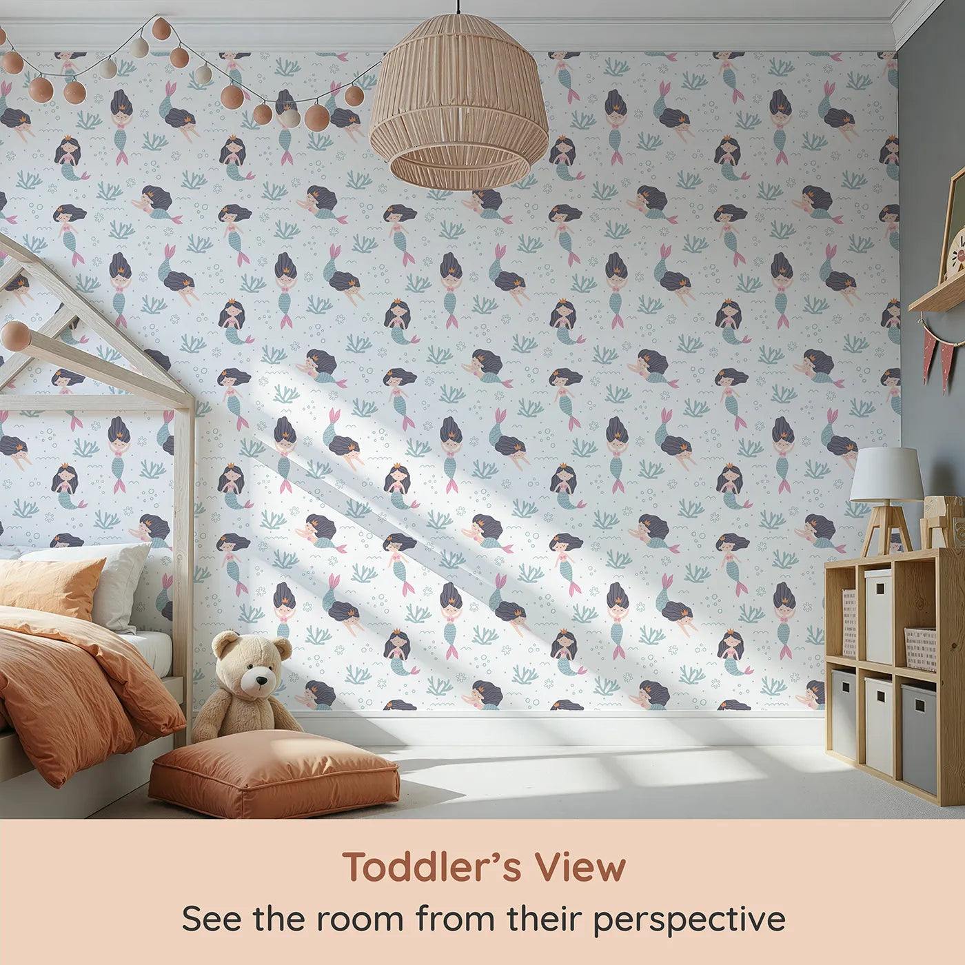 Whimsy Tots Mermaid Princess Dreams Wallpaper (W2031) from your child's view.Where mermaid princesses swim and play among the bubbles.