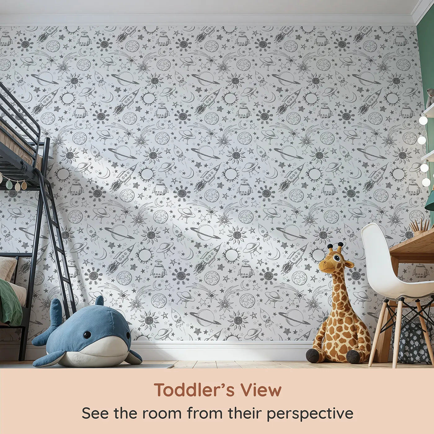 Whimsy Tots Space Doodle Galaxy Wallpaper (W2034) from your child's view.Where the entire universe is waiting to be discovered.