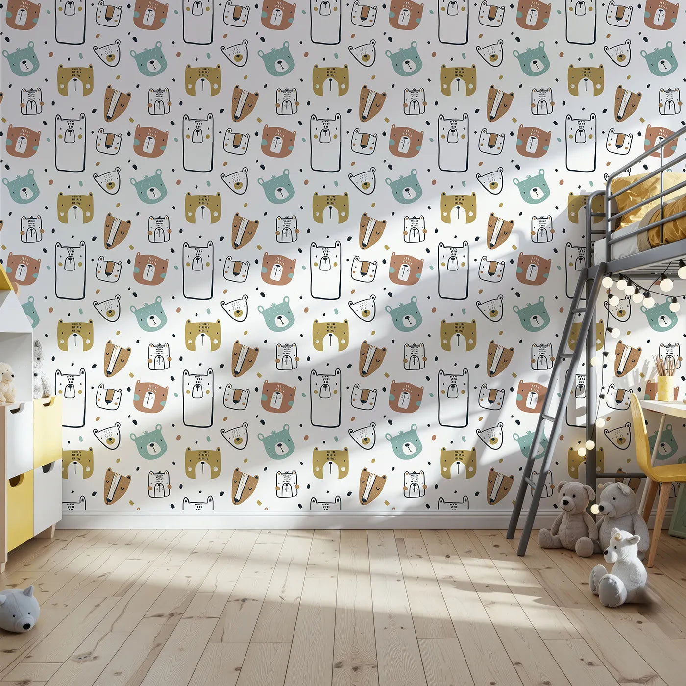Front view of Whimsy Tots' Scandi Bear Portraits Wallpaper