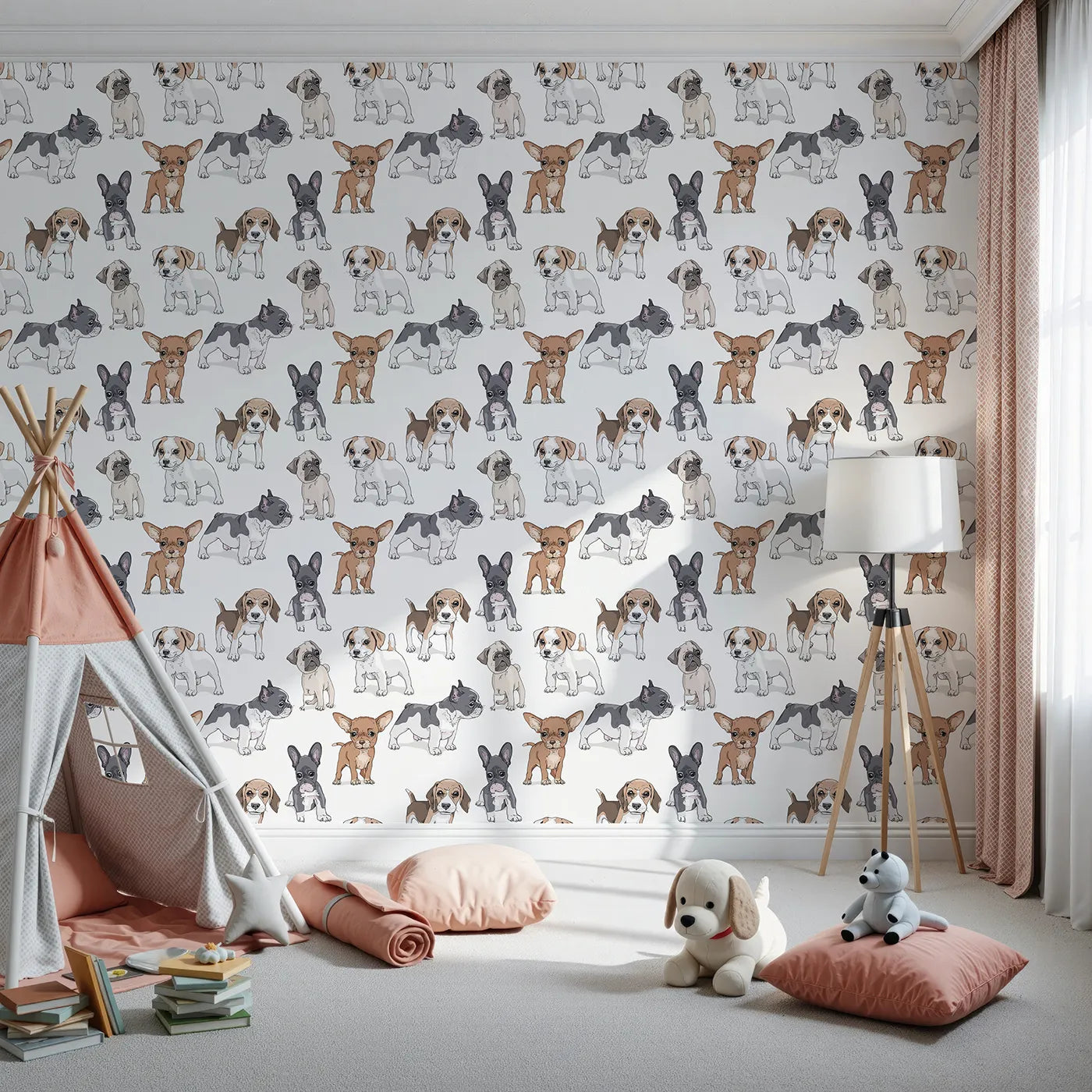 Front view of Whimsy Tots' Puppy Pals Parade Wallpaper