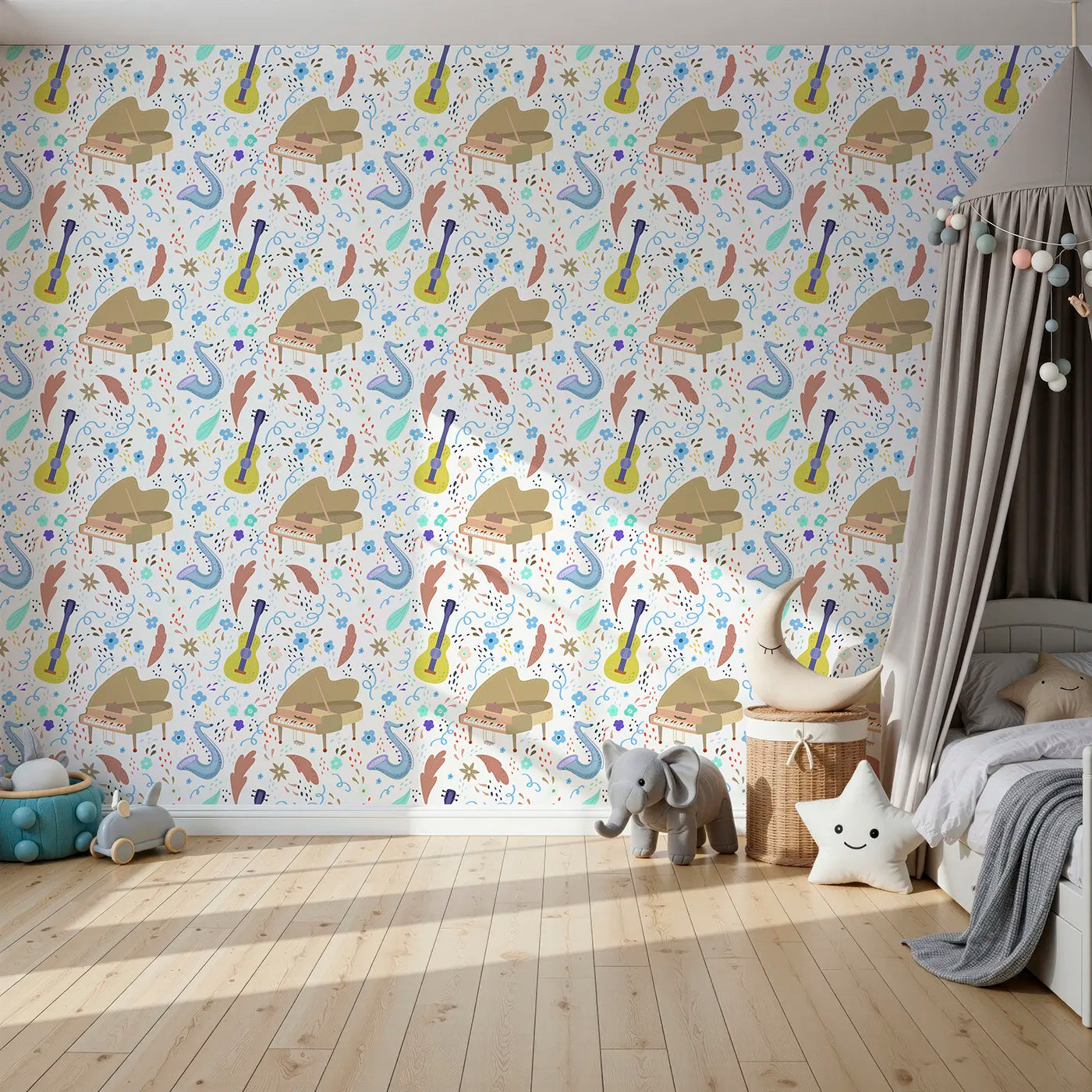 Front view of Whimsy Tots' Musical Meadow Wallpaper