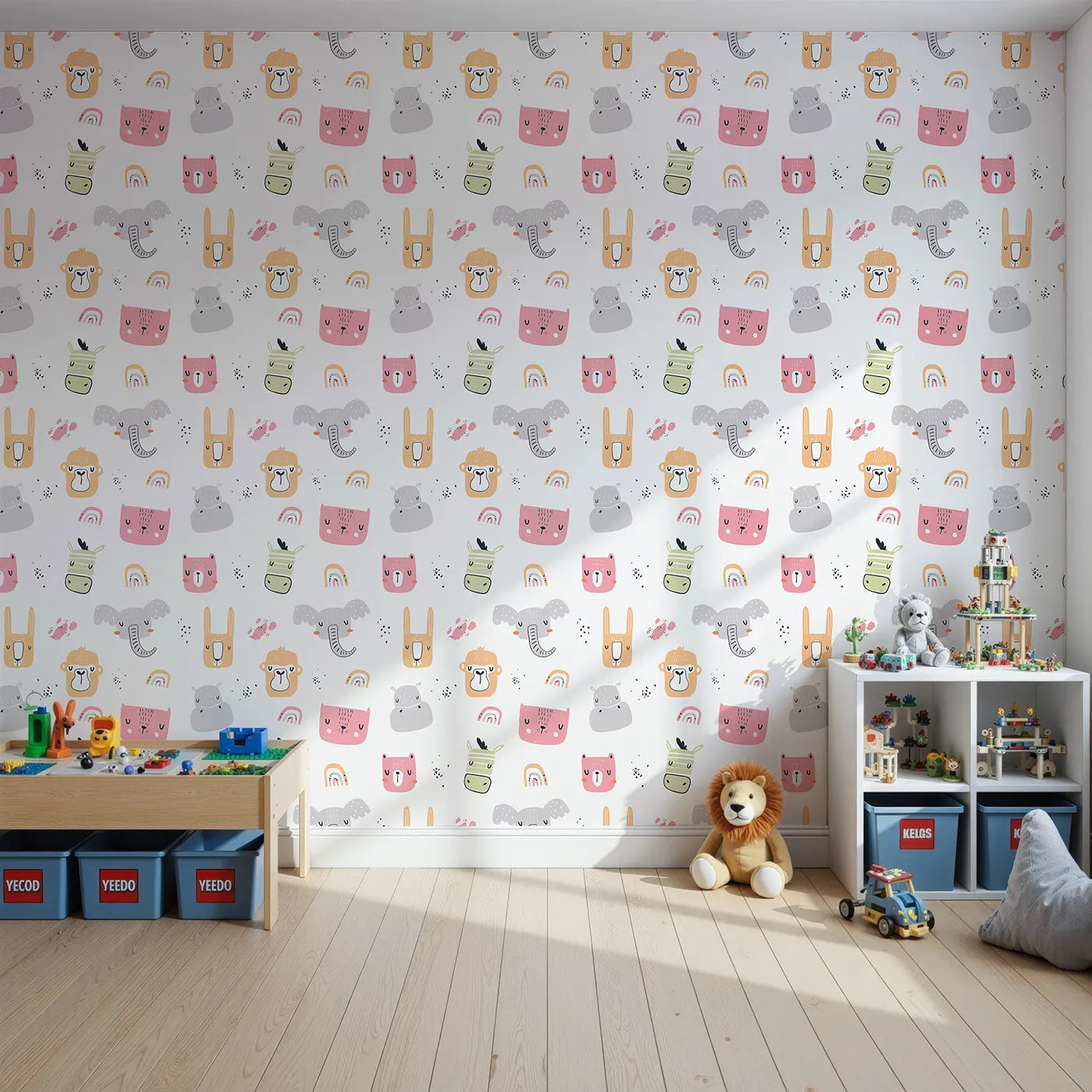 Front view of Whimsy Tots' Safari Rainbow Friends Wallpaper