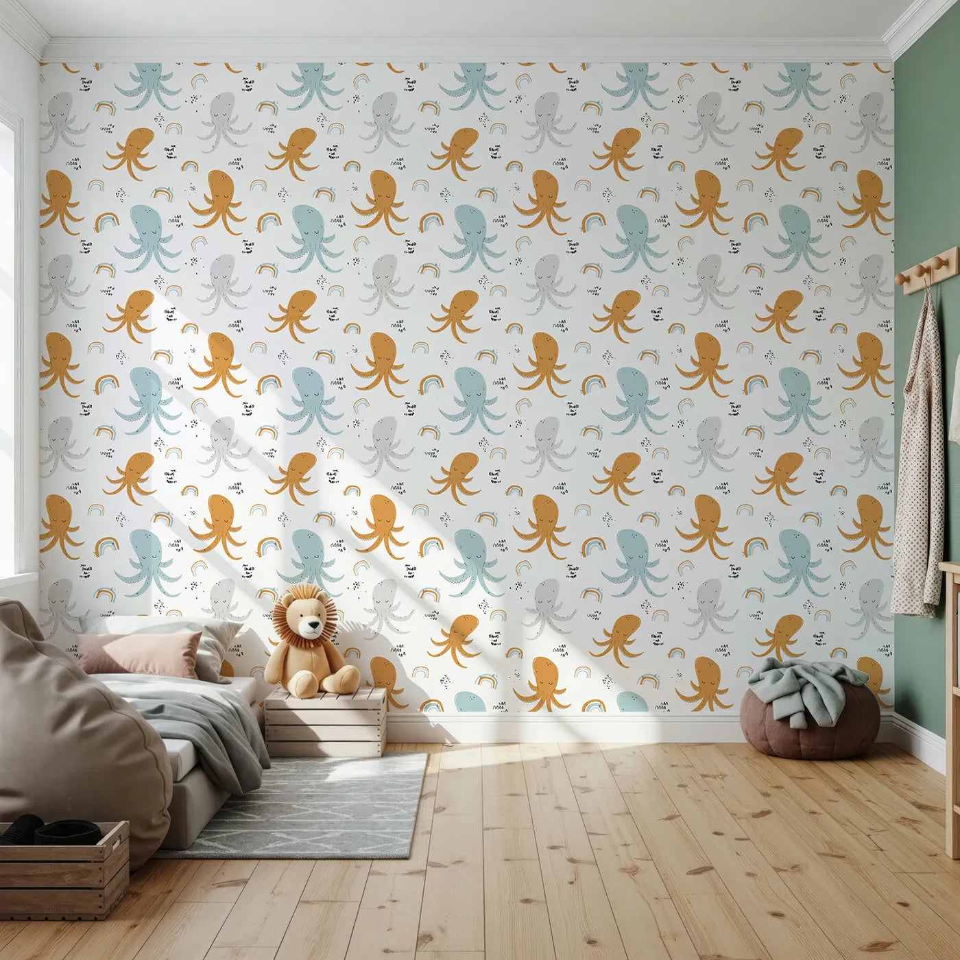 Front view of Whimsy Tots' Boho Octopus Friends Wallpaper