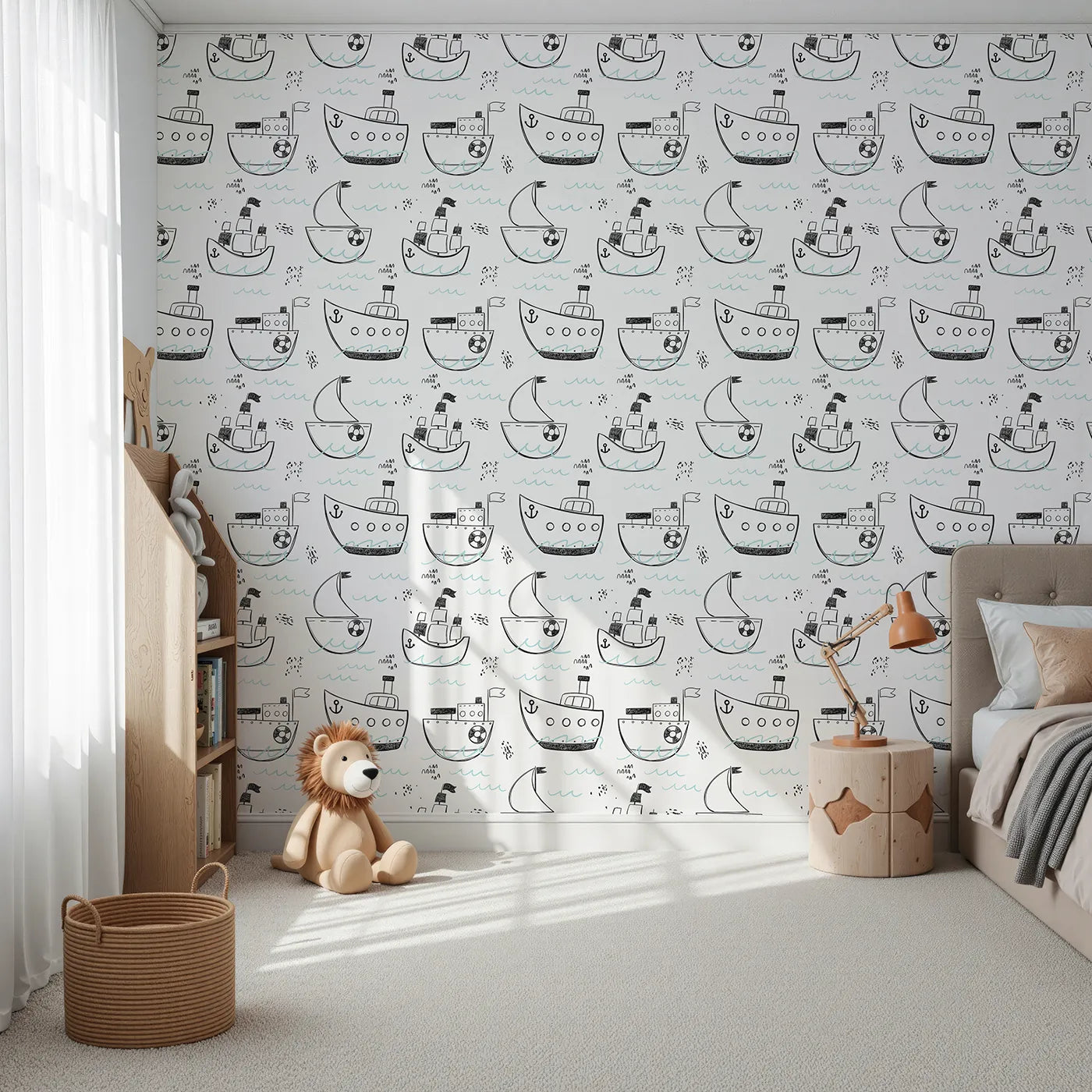 Front view of Whimsy Tots' Maritime Doodle Wallpaper