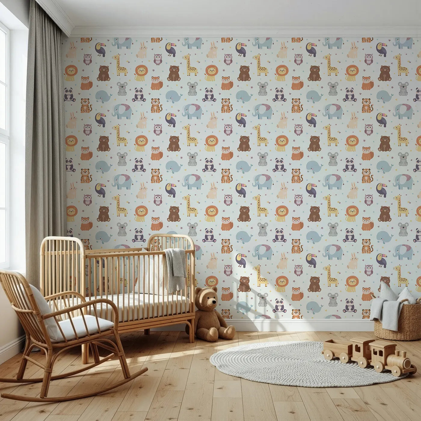 Front view of Whimsy Tots' Sweet Animal Friends Wallpaper