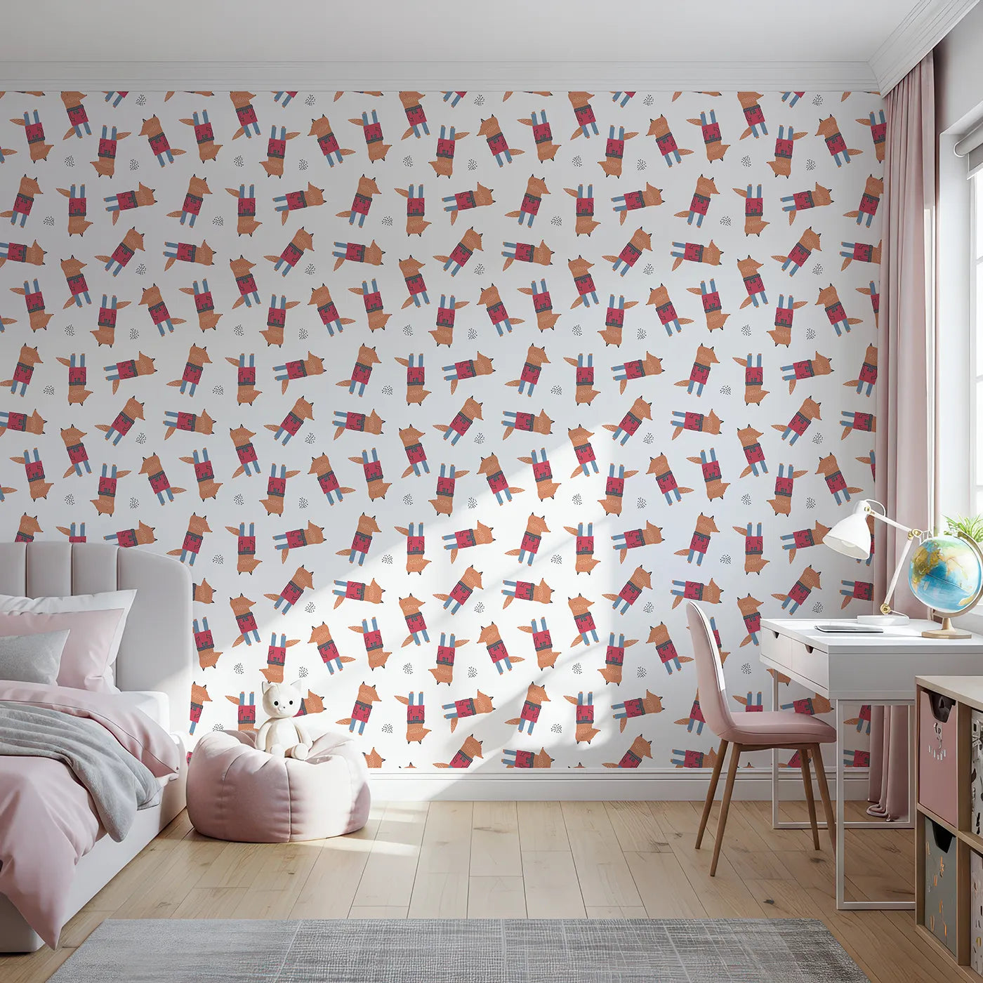 Front view of Whimsy Tots' Geometric Fox Friends Wallpaper