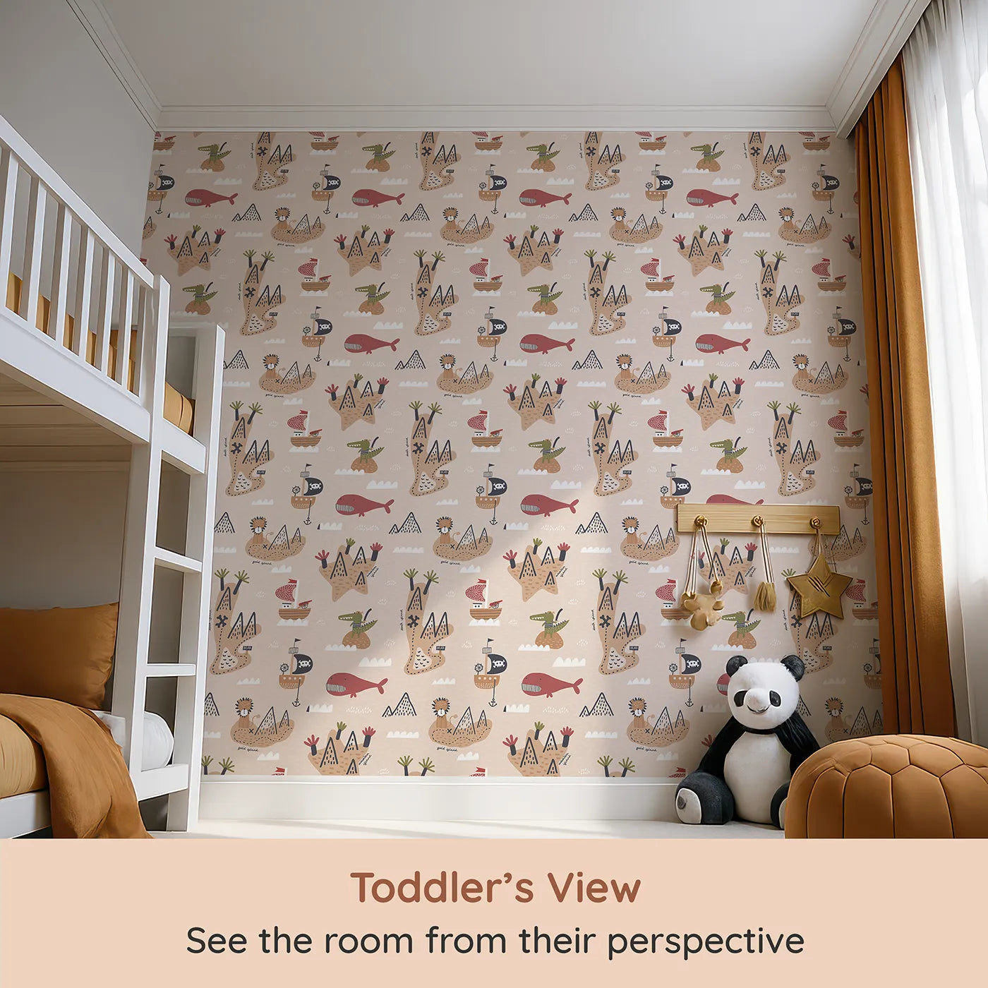 Whimsy Tots Pirate Adventure Map Wallpaper (W2077) from your child's view.Where pirate ships sail and X marks the spot.