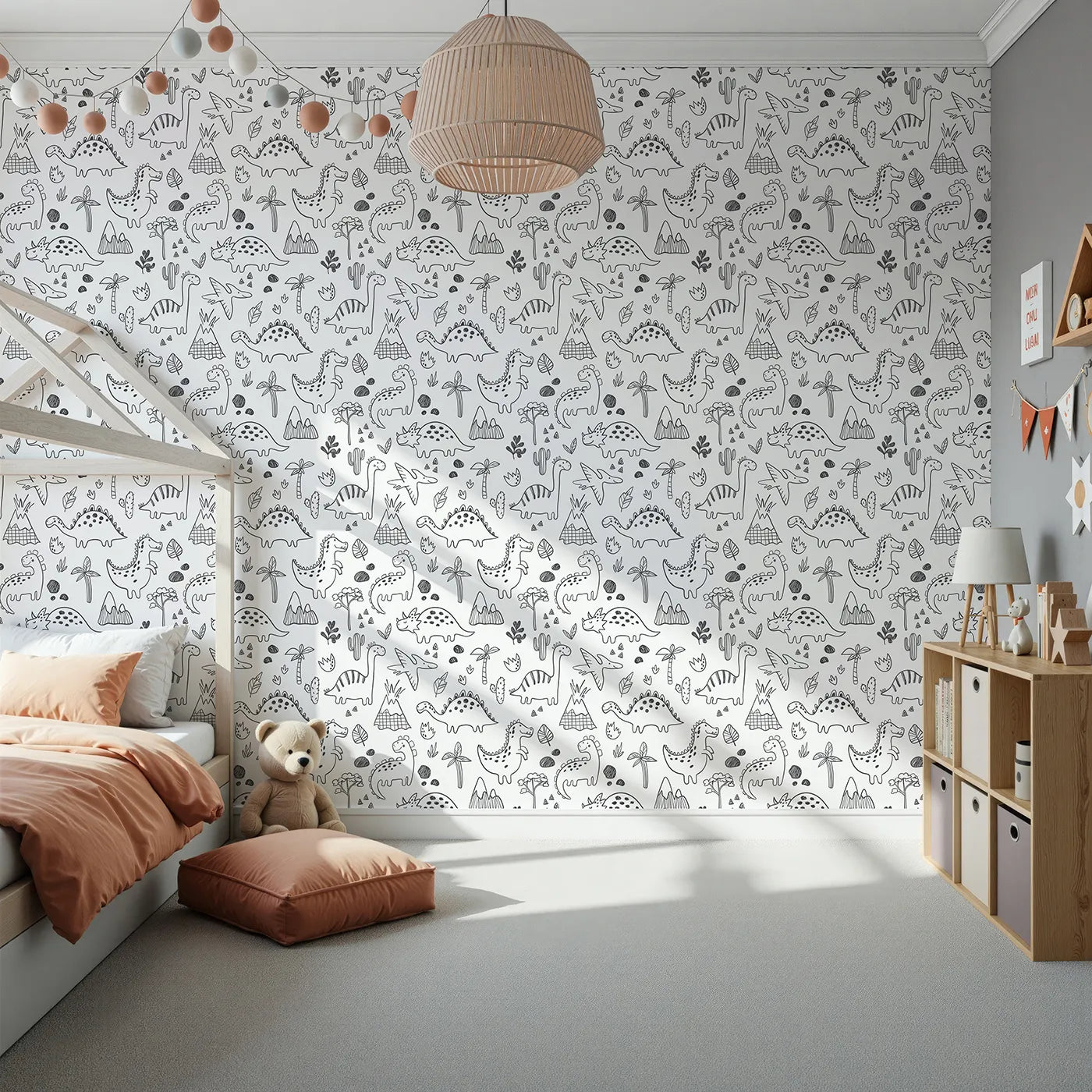 Front view of Whimsy Tots' Dinosaur Doodle Land Wallpaper