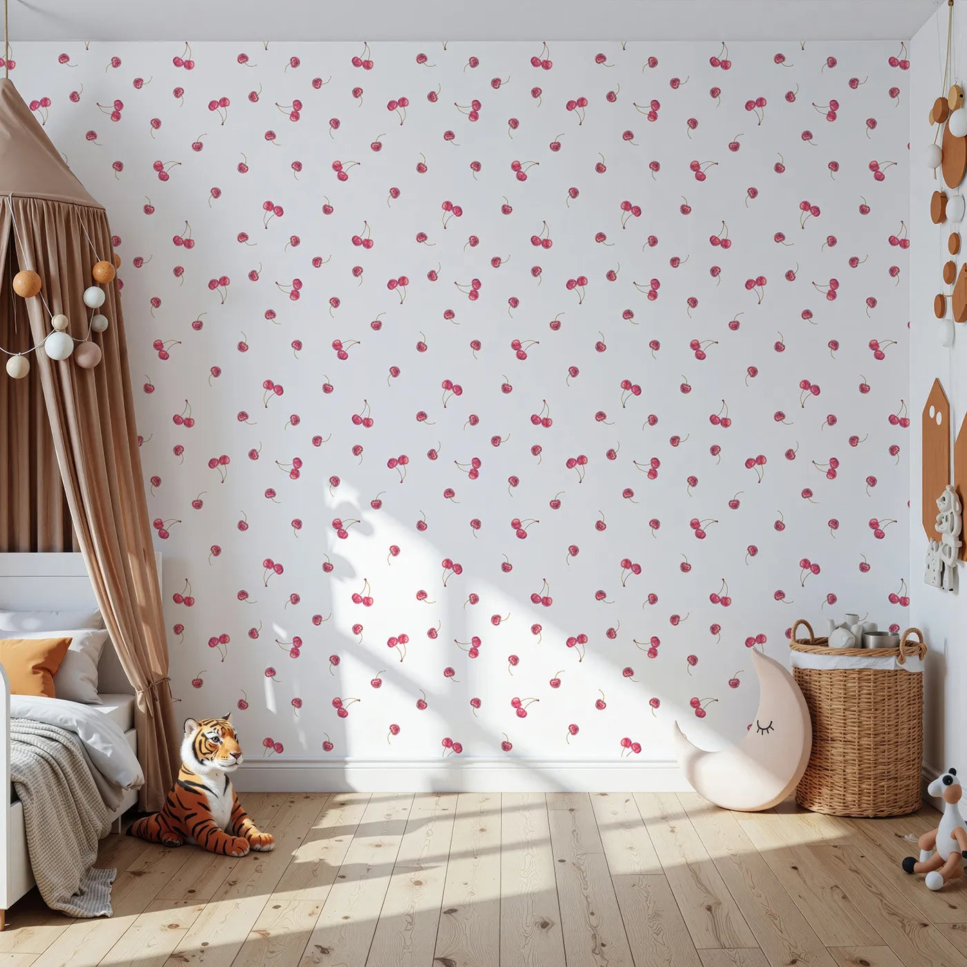 Front view of Whimsy Tots' Watercolor Cherry Sprinkle Wallpaper