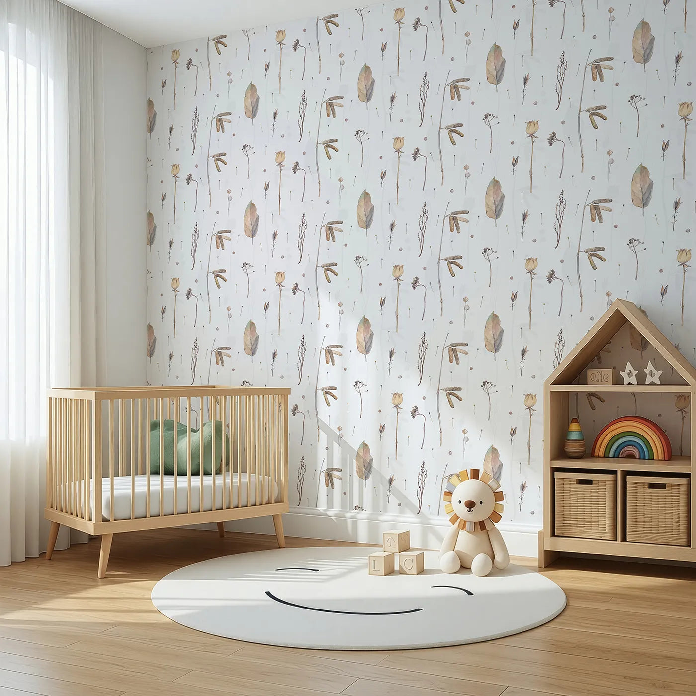 Angled view of Whimsy Tots' Dried Autumn Botanicals Wallpaper (W2109).Where the delicate beauty of autumn is preserved forever.