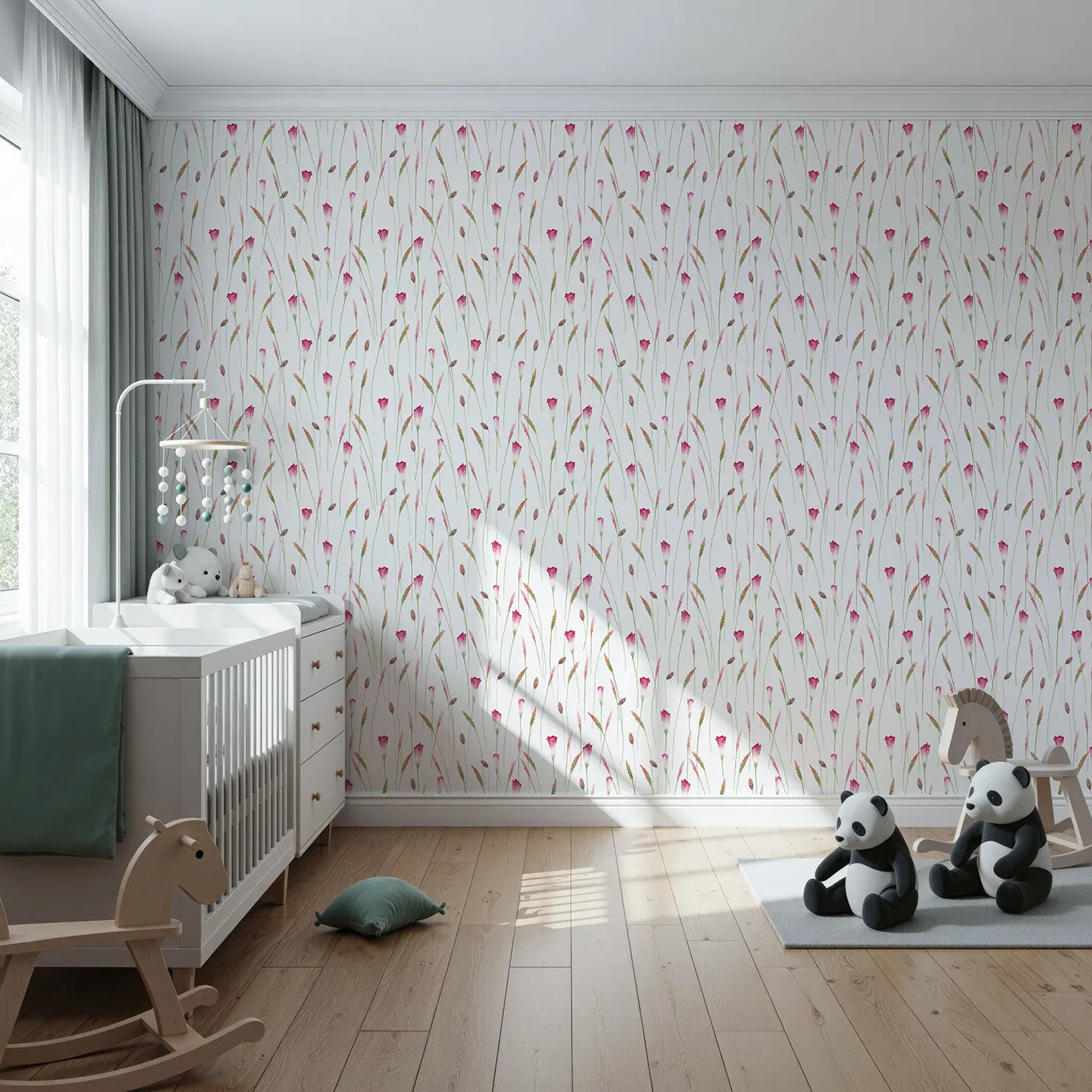 Front view of Whimsy Tots' Watercolor Wild Grasses Wallpaper