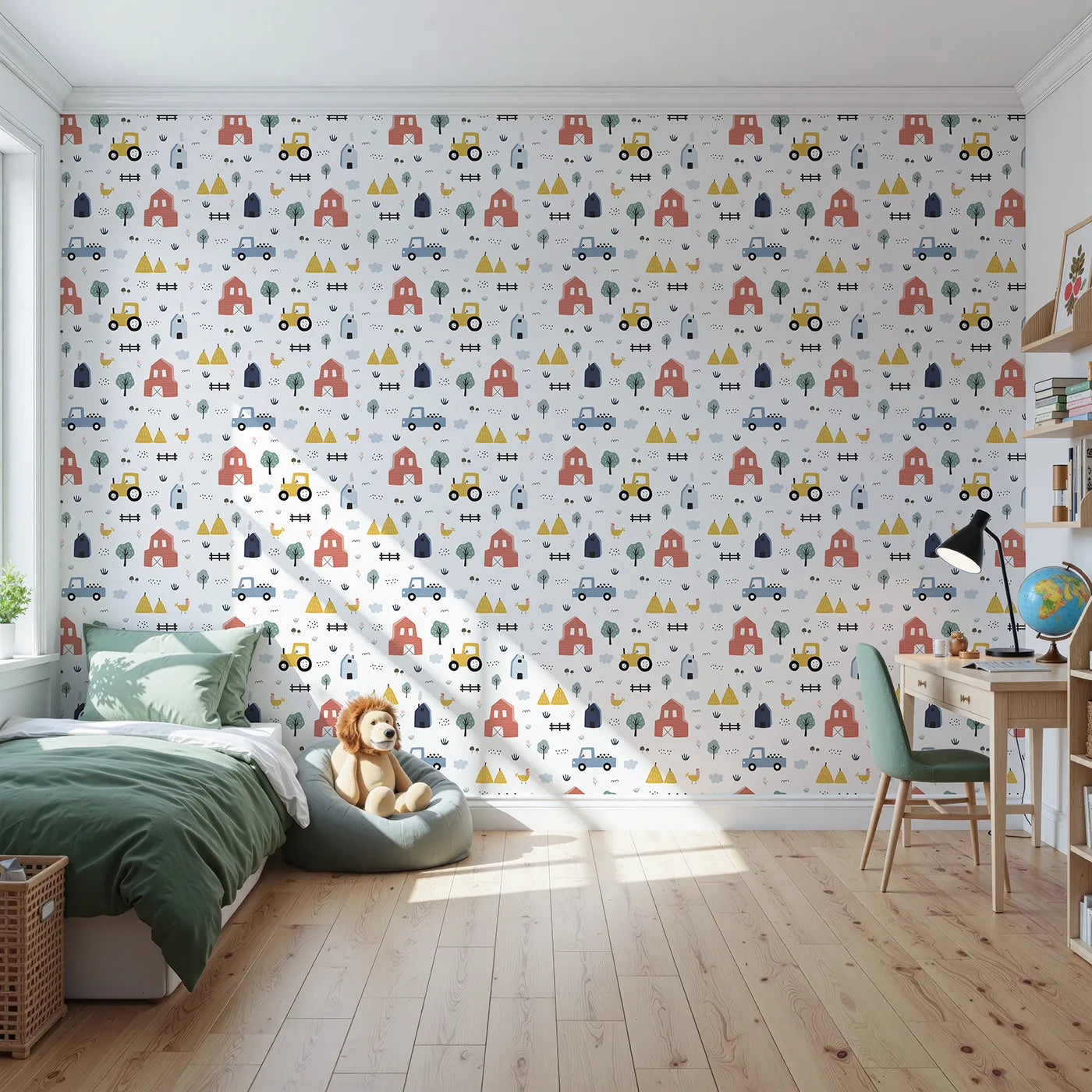 Front view of Whimsy Tots' Scandinavian Farm Life Wallpaper