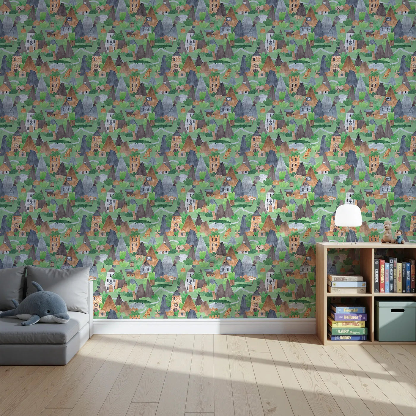Front view of Whimsy Tots' Watercolor Pirate Island Wallpaper